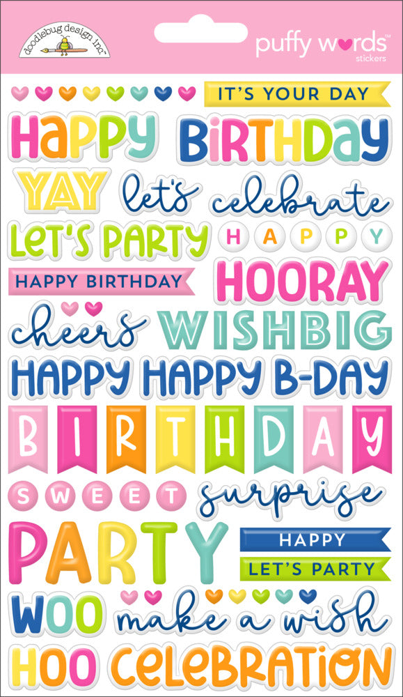 Doodlebug, Puffy Words Stickers, Cupcakes & Candles
