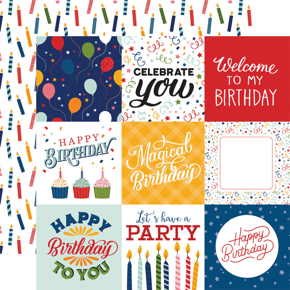 Echo Park, 12X12 Patterned Paper, Birthday Salutations - Journaling Squares