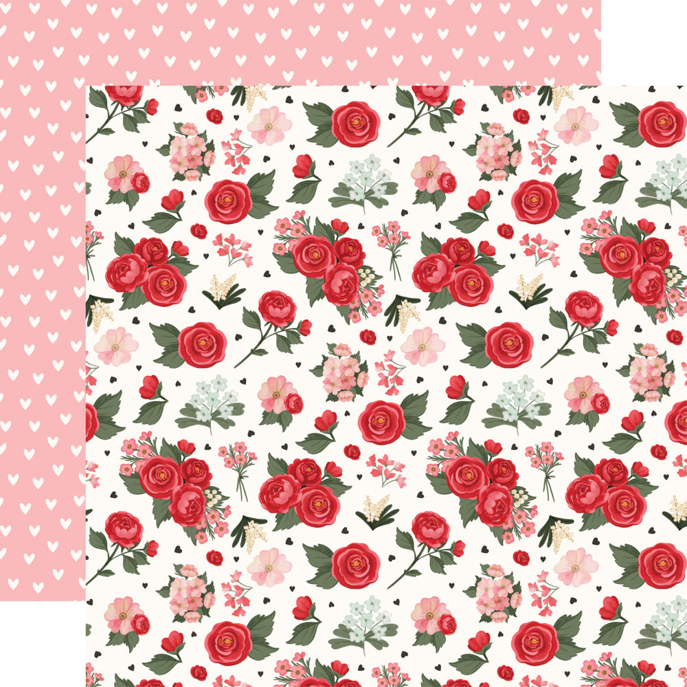 Echo Park, 12X12 Patterned Paper, Be Mine - Love and Pretty Flowers