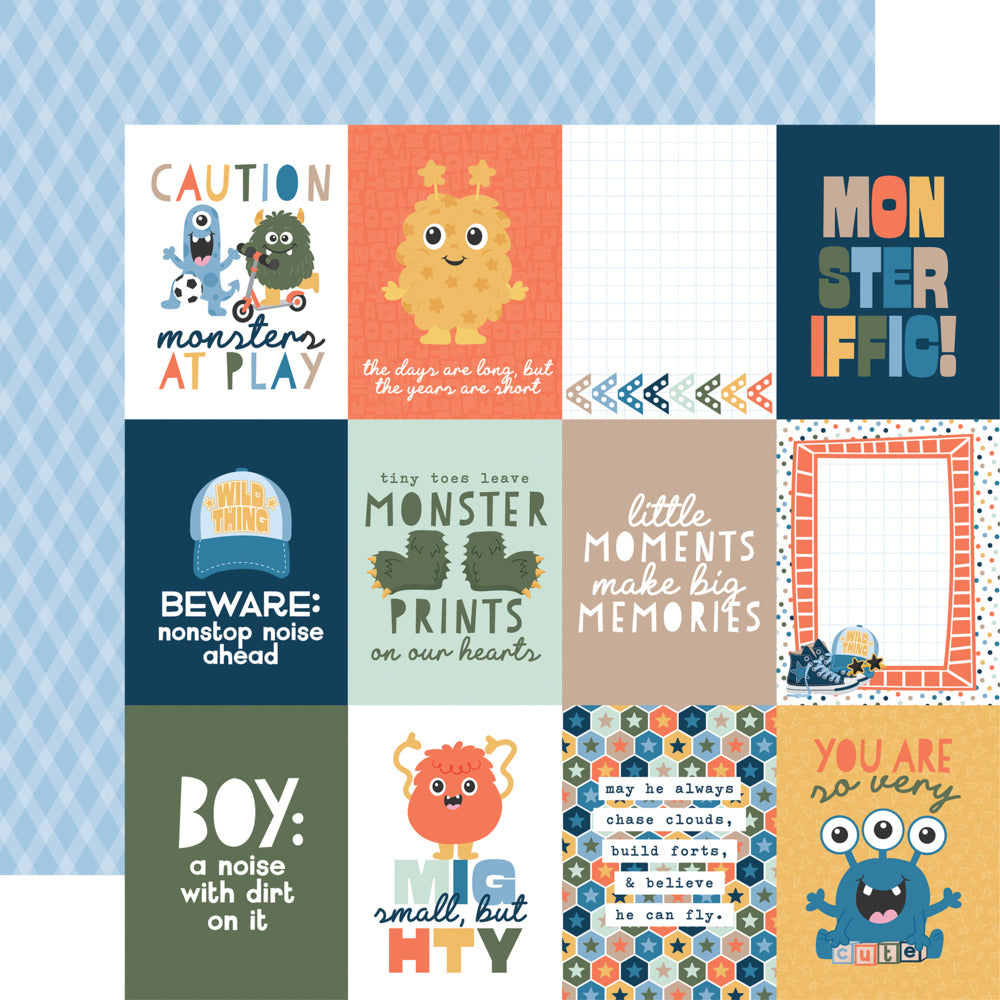 Echo Park, 12X12 Patterned Paper, My Favorite Monster - 3x4 Journaling Cards