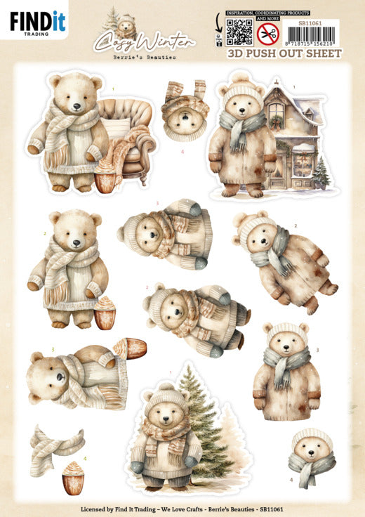 Berries Beauties, 3D Push Out Sheet, Cosy Winter - Cosy Bear
