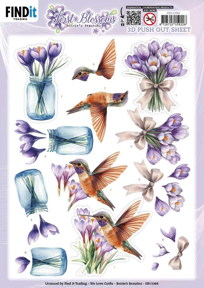 Berries Beauties, 3D Push Out Sheet, First Blossoms - Flutter Bloom SB11084