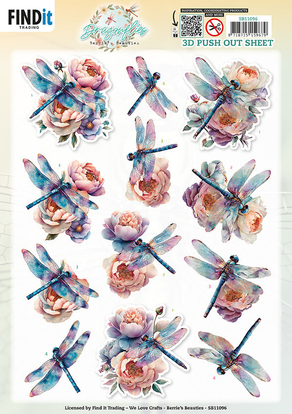Berries Beauties, 3D Push Out Sheet, Dragonflies - Azure SB11096