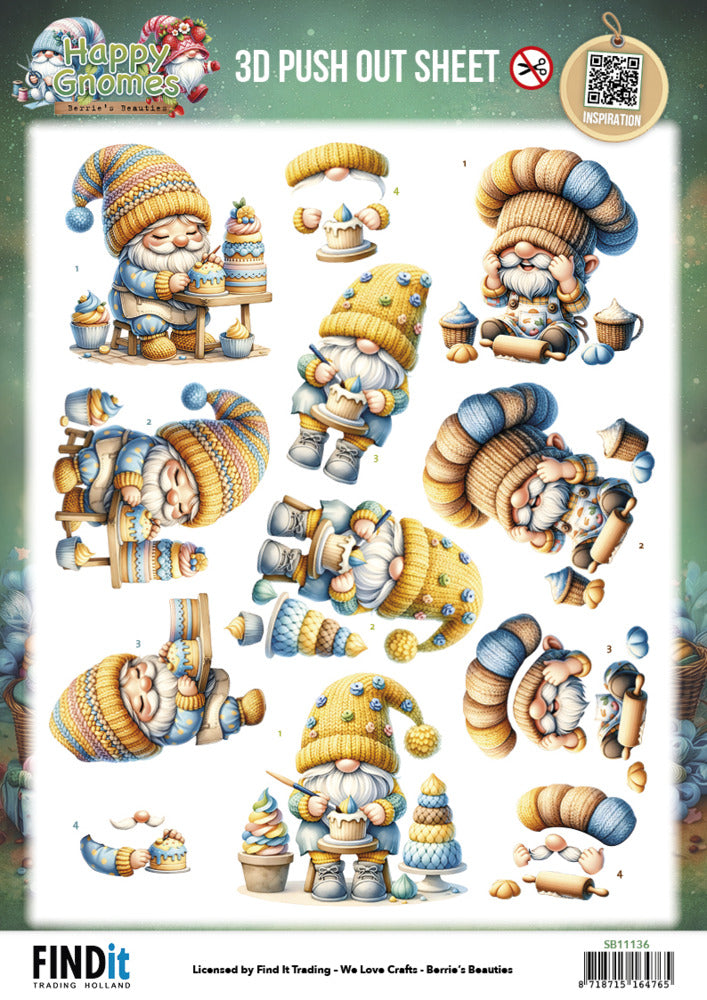 Berries Beauties 3D Push Out Sheet, Happy Gnomes - The Tiny Baker SB 11136