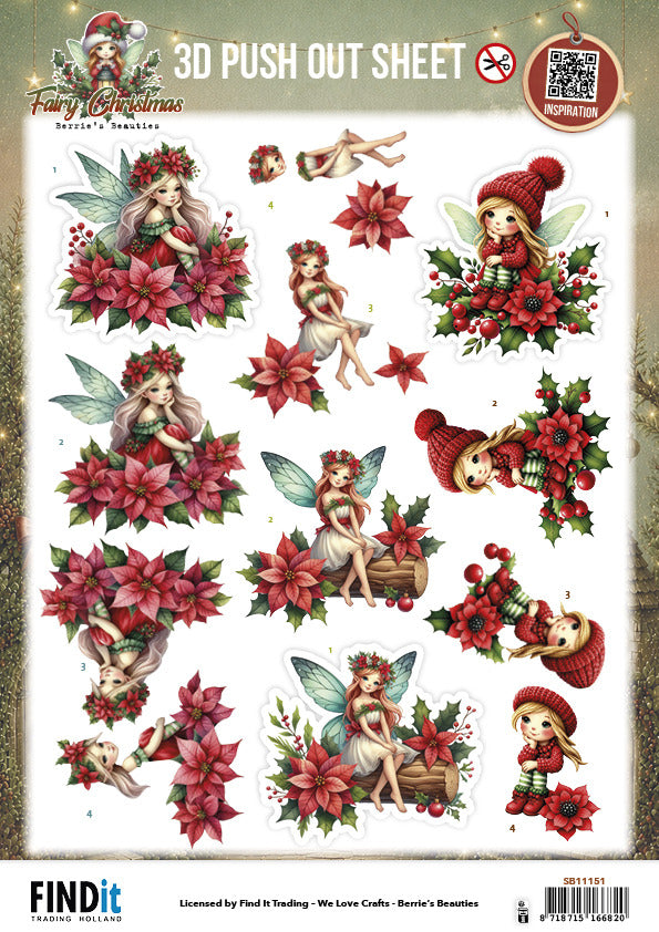 Find It,Berries Beauties 3D Push Out Sheet, Fairy Christmas - Poinsettia Pre-order