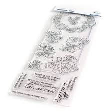 Pinkfresh Rainbow floral Stamp + Stencil SET
