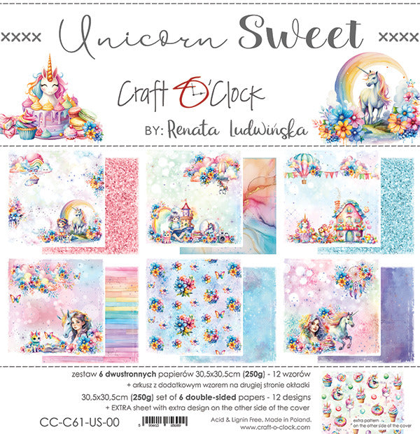 Craft O’Clock, Unicorn Sweet, 12x12 Paper pack