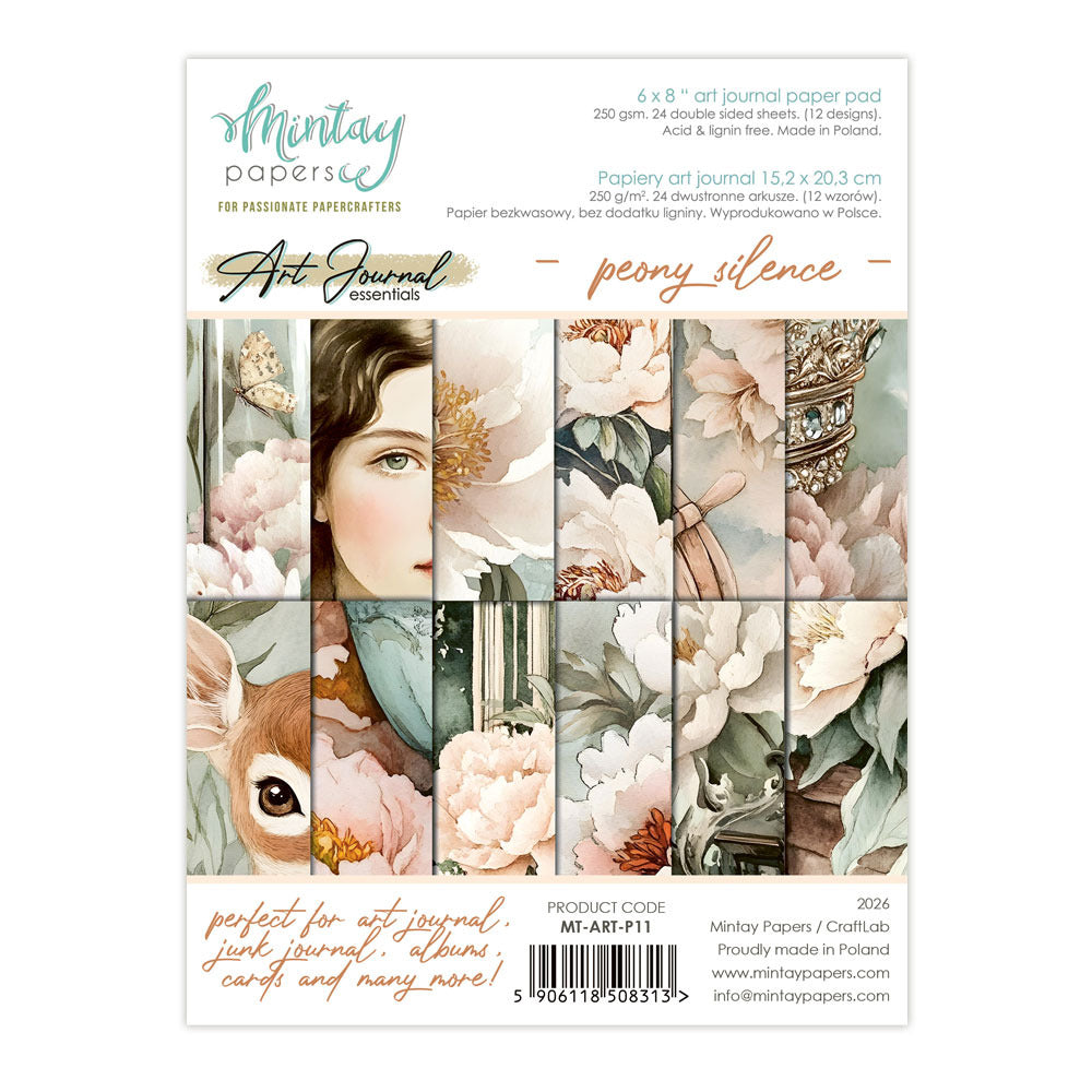 Mintay, 6X8 Art Journal Paper Pad, Peony Silence