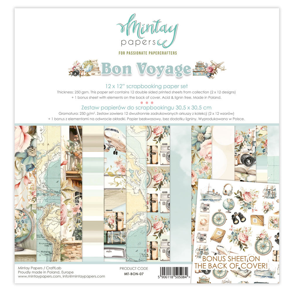 Mintay, 12X12 Paper Set, Bon Voyage