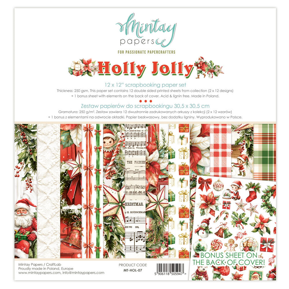 Mintay, 12x12 Paper Set, Holly Jolly