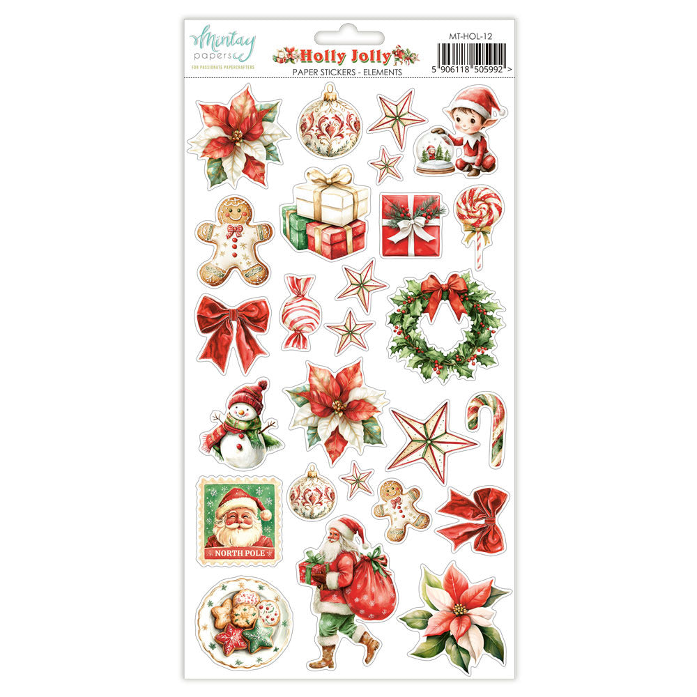 Mintay, 6x12 Paper Stickers - Elements, Holly Jolly