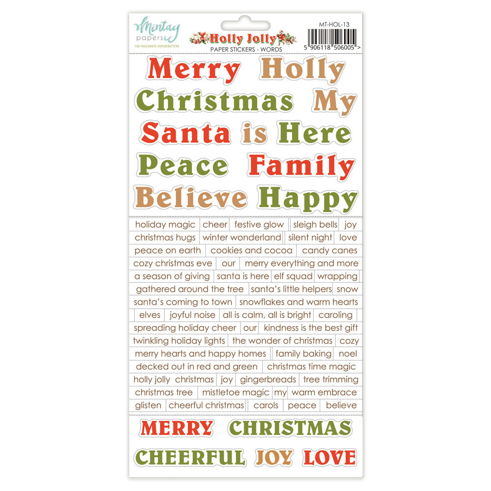 Mintay, 6x12 Paper Stickers - Words, Holly Jolly