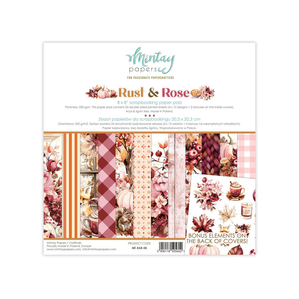 Mintay Paper, 8X8 Paper Pad, Rust & Rose