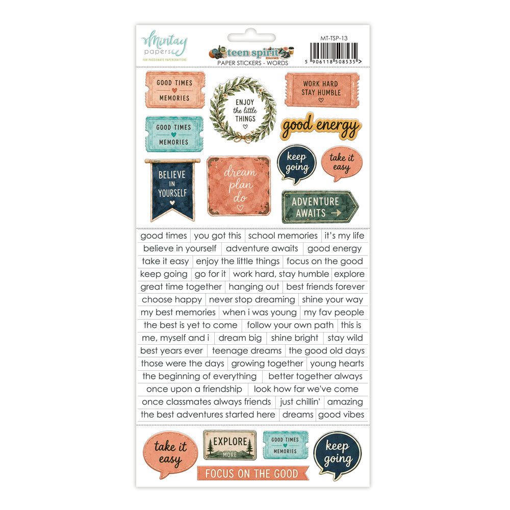 Mintay, 6X12 Paper Stickers, Teen Spirit - Words