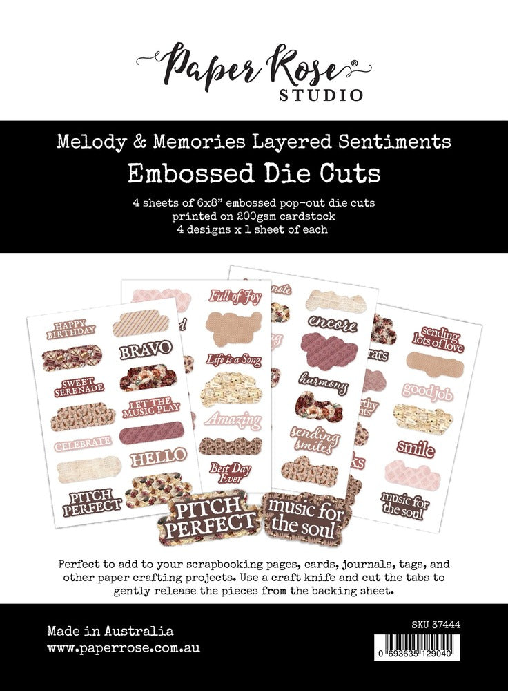 Paper Rose, Embossed Die Cuts, Melody & Memories Layered Sentiments Pre-order