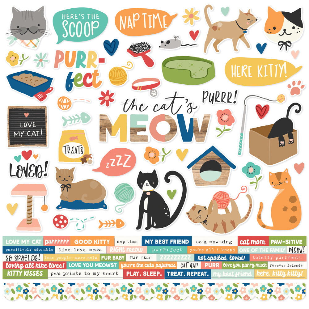 Simple Stoires, 12X12 Cardstock Sticker Sheet, Fur Baby Cat