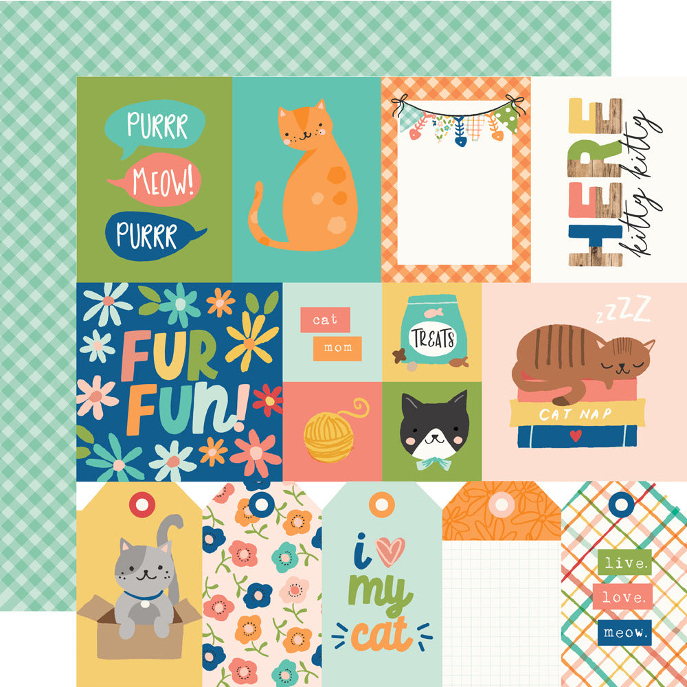 Simple Stories, 12X12 Patterned Paper, Fur Baby Cat - Elements 1