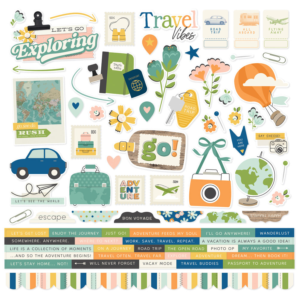 Simple Stories, 12X12 Cardstock Sticker Sheet, Happy Travels