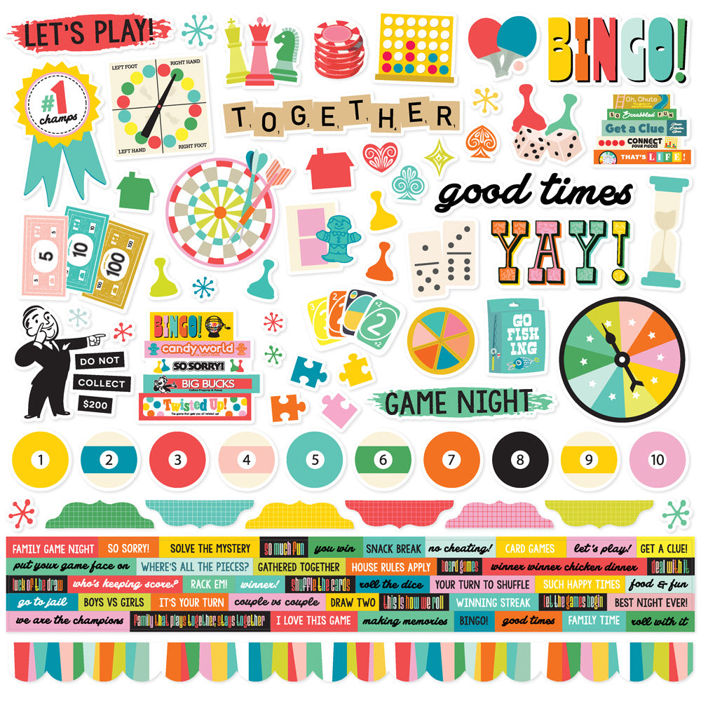 Simple Stories, 12X12 Cardstock Sticker Sheet, Game Night