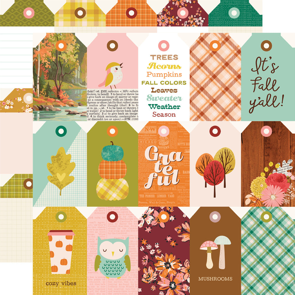 Simple Stories, 12x12 Patterned Paper, Pumpkins & Plaid, Tag Elements