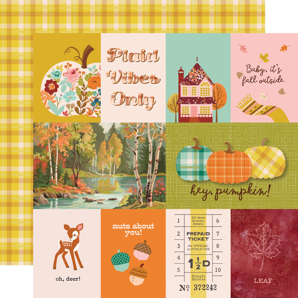 Simple Stories, 12x12 Patterned Paper, Pumpkins & Plaid, 3x4/4x6 Elements
