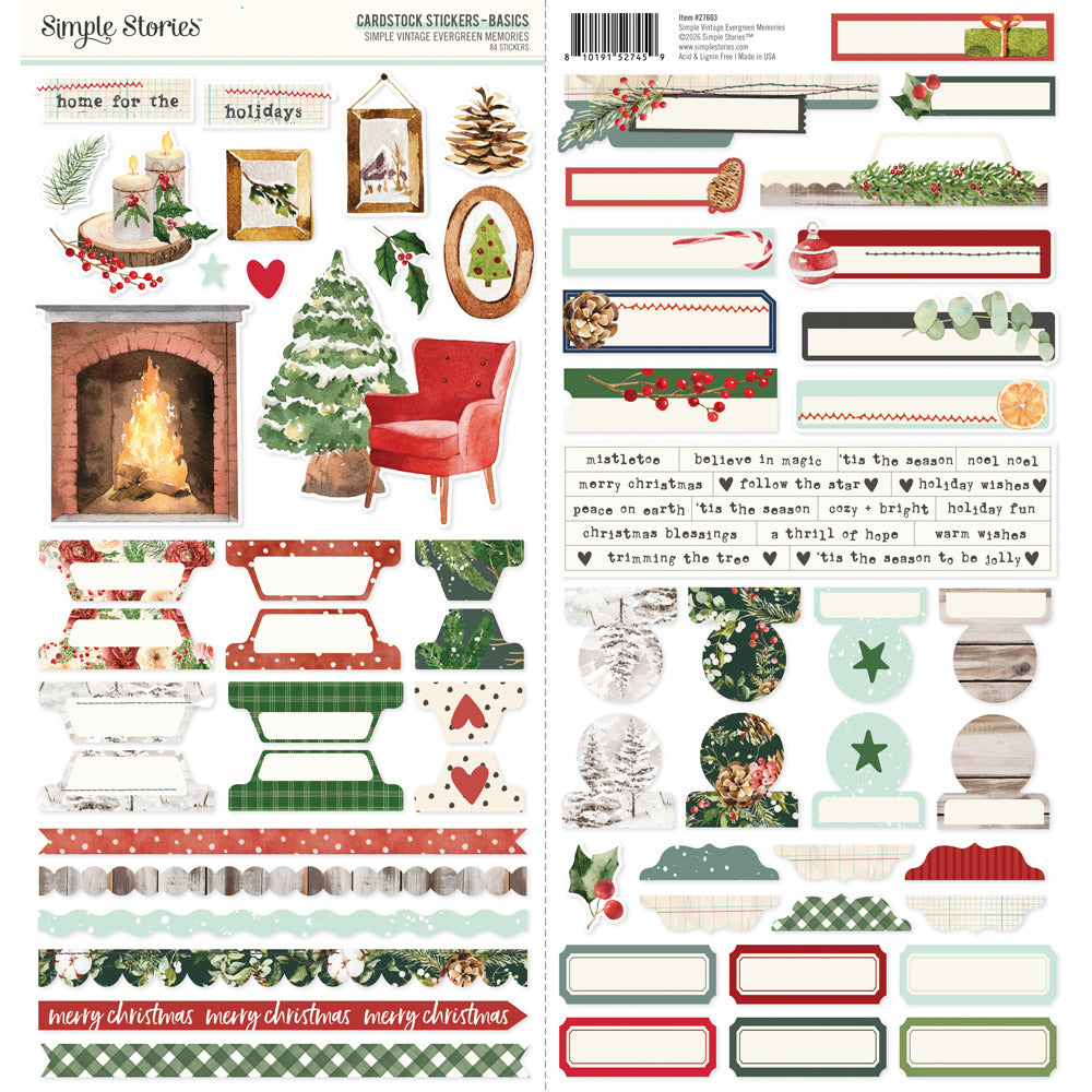 Simple Stories, Cardstock Stickers, Simple Vintage Evergreen Memories - Basics