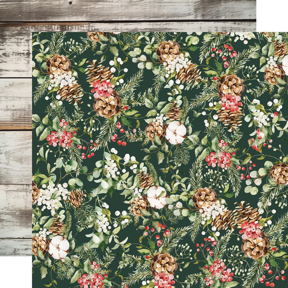 Simple Stories, 12X12 Patterned Paper, Simple Vintage Evergreen Memories - Pine & Petals