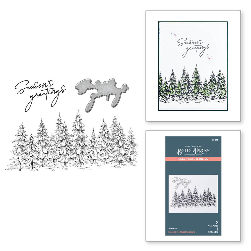 Spellbinders, BetterPress Plate & Die, Seasons Greetings Evergreens