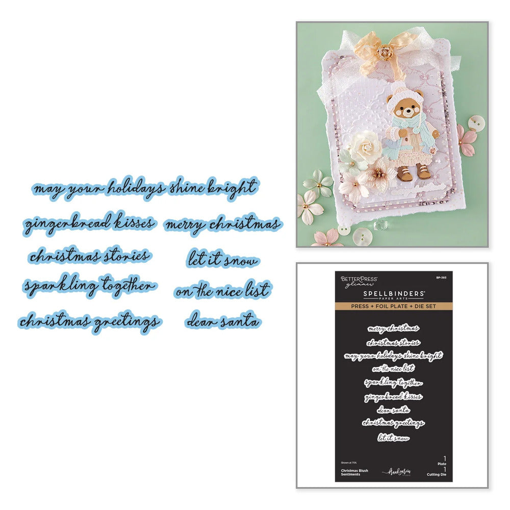 Spellbinders, Christmas Blush Sentiments Press & Die & Foil Set