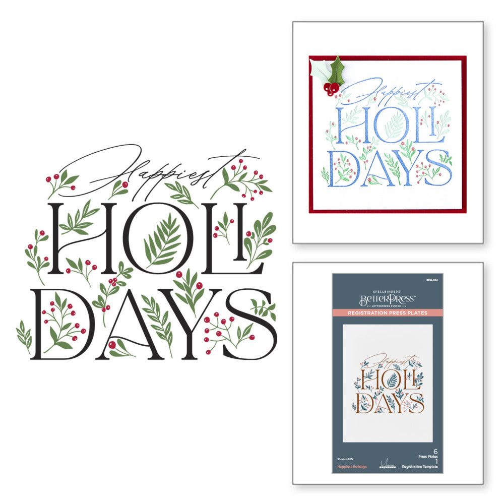 Spellbinders, BetterPress Registration Press Plate Set, City Holiday - Happiest Holidays