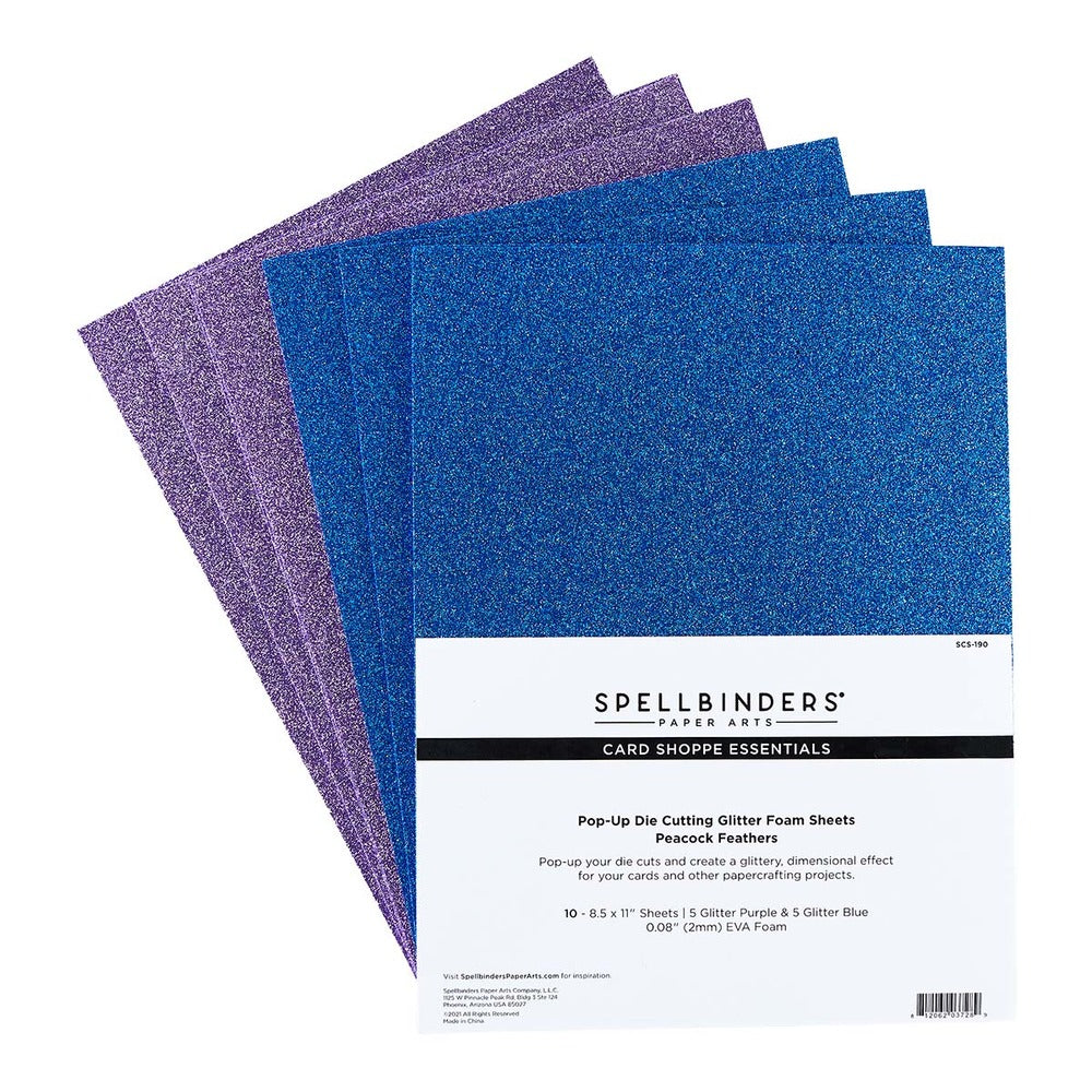 Spellbinders, Pop Up Die Cutting Glitter Foam Sheets- Peacock Feathers