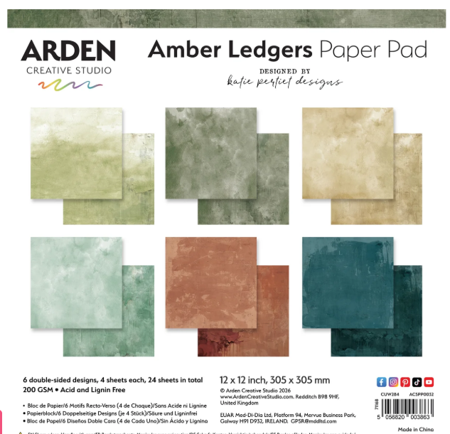 Arden Creative,  Amber Ledgers, 12x12 Paper Pack, Solids