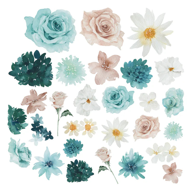 Simply Stated, Shades of Teal Floral Ephemera