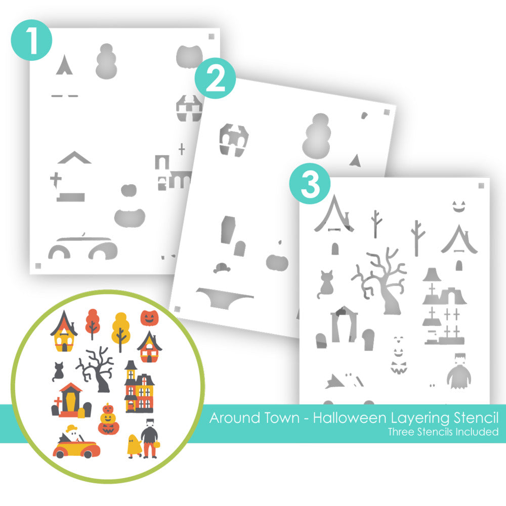 Taylored Expressions, Layering Stencil, Around Town - Halloween Pre-order