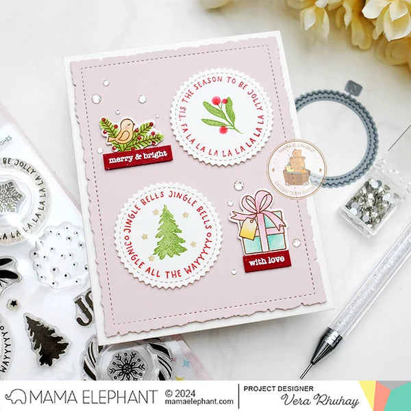 Mama Elephant, Round Tag Wishes Stamp & Die Set
