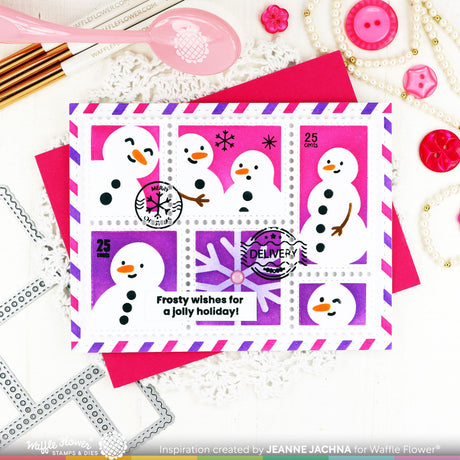Waffle Flower, Stencil, Postage Collage Snowman